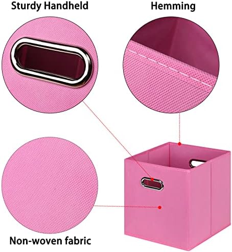 Black Foldable Storage Cubes Bins , Fabric Storage Box Cubes Organizer Baskets with Dual Handles for Home Organizer(Pink) - Image 7