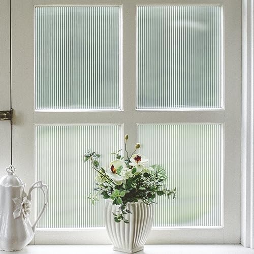 VELIMAX Reeded Glass Window Film, Window Privacy Film, Frosted Window Vinyl, 3D Decorative Decals Non Adhesive for Bathroom Living Room 17.7x78.7 inches by VELIMAX