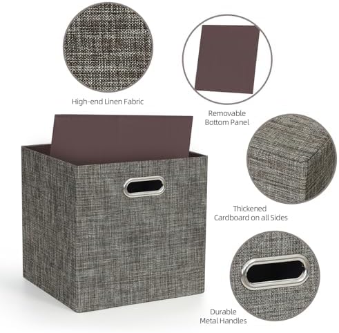 Posprica Storage Basket Bins,13×13 Foldable Storage Boxes Containers for Closet Organizer Shelf Cabinet Bookcase,Thick Fabric Drawer with Shimmer,4pcs,Brown - Image 3