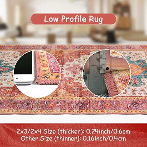 Moynesa Ultra-Thin Washable Area Rug - 4x6 Pink Rugs for Bedroom Girls Vintage Rug for Living Room, Non Slip Non Shedding Low Pile Indoor Throw Carpet for Nursery Office Entryway Kitchen Foyer - Image 5