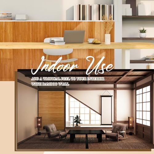 Juexica 2 Pcs Natural Bamboo Wall Panel 48 x 24 Inch Bamboo Covering Renewable Pole Fencing Wainscoting Room Divider Wrap for Interior Wall Decoration Bedroom Living Room Ceiling Tiles - Image 6