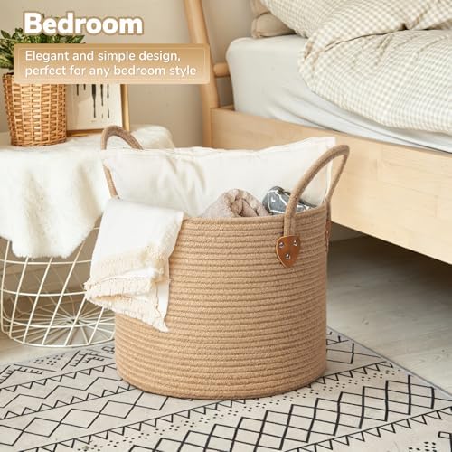 CHICVITA Jute Wicker Storage Basket with Leather Handles, 14" x 12"，Jute - Image 4