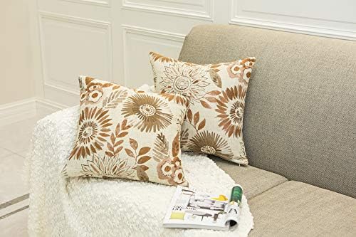 Mika Home Pack of 2 Throw Pillow Covers Decorative Pillow Cases for Sofa Couch Bed,Sunflower Pattern,22x22 Inches,Brown Cream - Image 3