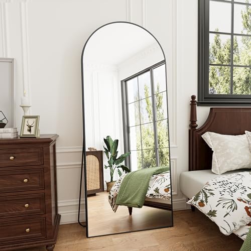 Rowjut Full Length Mirror Arched Floor Length Mirrors, 71"x26" Large Full Body & with Stand & Arch Wall Mounted & Standing Mirror for Bedroom Living Room, Aluminum Frame, Black - Image 2