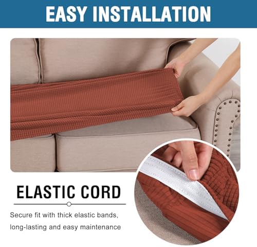 H.VERSAILTEX Super Stretch Individual Seat Cushion Covers Sofa Covers Couch Cushion Covers Slipcover Sets Thick Jacquard Textured Twill Fabric (1 Piece Loveseat Cushion Cover, Rust) - Image 5