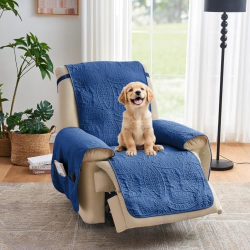 Blue Quilted Recliner Covers, Waterproof Recliner Chair Covers, Lazy Boy Chair Covers, Pet Friendly Recliner Slipcover for Dogs, Washable Sofa Couch Cover (Recliner 22", Blue) by Pamhaven