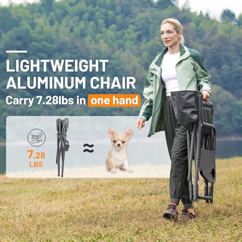 TIMBER RIDGE Aluminum Oversized Camping Chair, Lightweight Portable Directors Chair with Side Table Detachable Side Pocket for Outdoor Camping, Lawn, Picnic, Support 400lbs Grey 2 Pack - Image 4