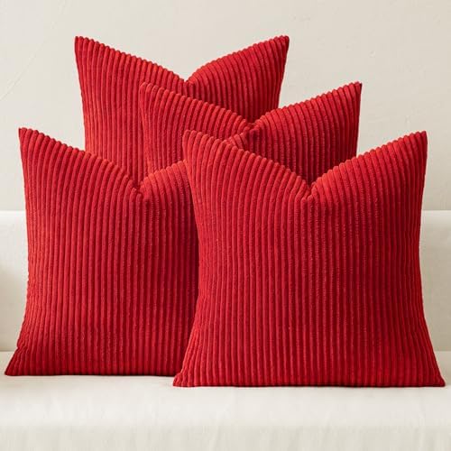 MIULEE Soft Corduroy Decorative Throw Pillow Covers Christmas Red 18x18 by MIULEE