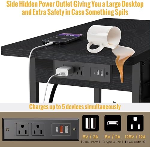 Yenlure Small Side Table with Charging Station, Narrow Nightstand Bedside Tables with Storage Pocket for Living Room Bedroom, Sofa End Table with USB Ports and Power Outlets for Small Spaces - Image 4