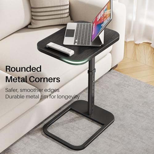 Kitstorack TV Tray Table, Adjustable Height & Rounded Metal Corners, Snack Table for Couch, Sofa, Bed, Chair, Living Room, C Shaped End Side Table for Eating, Dinner or Laptop, Small Spaces, Black - Image 4