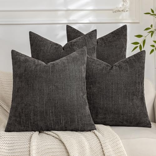 Set of 4 Soft Textured Decorative Throw Pillow Covers 18x18 Inch Cozy Farmhouse Cushion Cover Square Accent Pillow Cases for Bed Couch Sofa Living Room, Dark Grey by Cozoomy