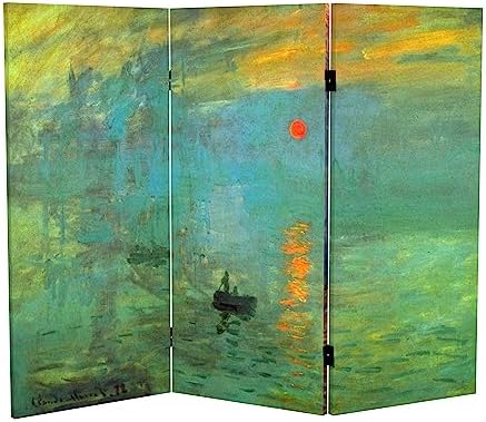 Red Lantern Double Sided Works of Monet Canvas Folding Screen - Impression Sunrise/Houses of Parliament, 3 ft Short - 3 Panel by RedLantern