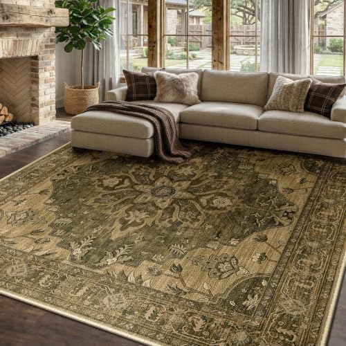 RELEANY Washable Area Rug, Square 10'x10', Brown/Dark Brown by RELEANY