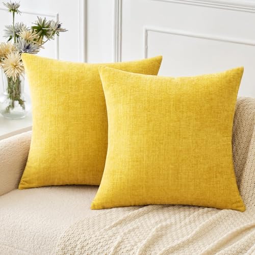 MIULEE Soft Chenille Throw Pillow Covers Yellow 20x20 Inch Pack of 2 by MIULEE