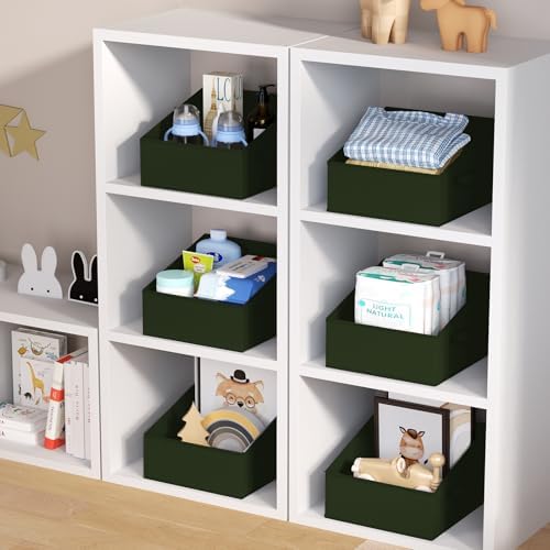DIMJ Closet Storage Bins 6 Pack - Fabric Trapezoid Closet Organizer Bin, Foldable Storage Baskets for Shelves, Closet Shelf Organizer, Clothing Storage Box for Toys, Books, Towel, Clothes, Green - Image 5