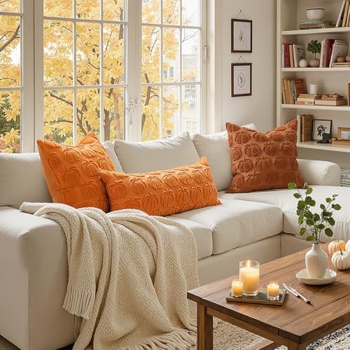 MIULEE Fall Pillow Covers Pumpkin Fall Decor 20x20 Orange - Image 5