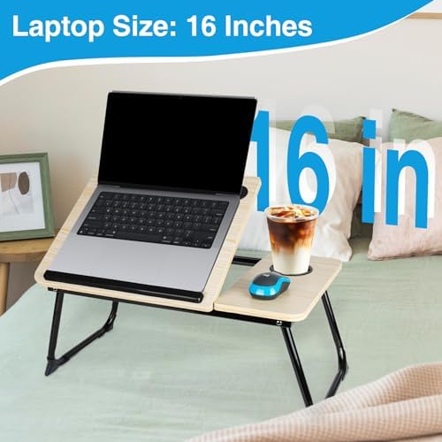 Laptop Bed Desk, Adjustable Lap Desk, Small Laptop Table with USB Charge Port, Desktop Card &Pen Slot, Cup Holder, Foldable Bed Tray Table for Couch Sofa Chair Floor Eating Working - Image 5