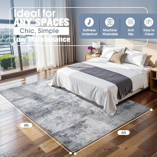6x9 Area Rugs for Living Room Washable Bedroom Dining Room Blue Grey - Image 2