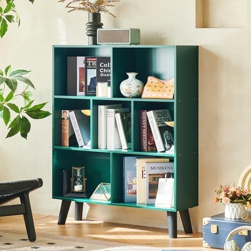 LEYAOYAO Cube Bookshelf, Mid-Century Modern Book Shelf with Legs,Dark Green - Image 4