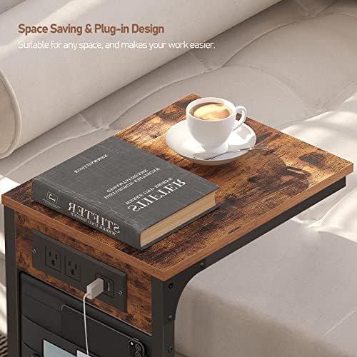 TUTOTAK C Shaped End Table with Charging Station, Side Table for Sofa - Image 4