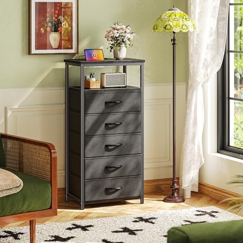 Huuger 5 Drawers Dresser with Charging Station, Dresser for Bedroom - Image 2