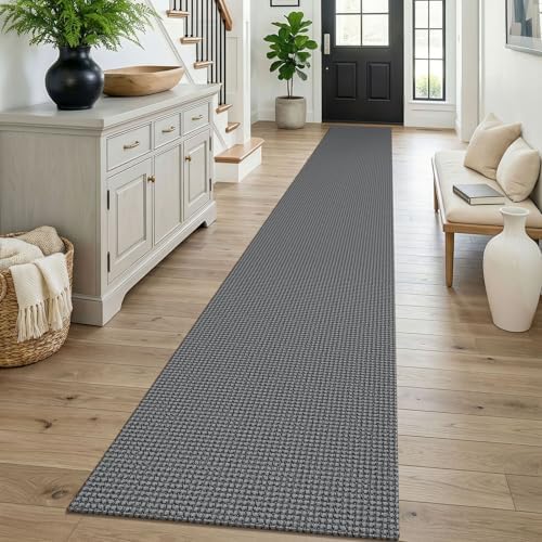 KOZYFLY Braided 2x16 Runners Rugs for Hallway, Extra Long Washable Runner Rug, Woven Non Slip Kitchen Runner, Cotton Entryway Rug, Floor Carpet for Entry, Aisle, Hall, Grey/Dark Grey by KOZYFLY