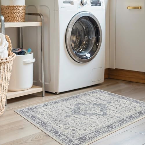 2x3 Blue Washable Entryway Rug,Small Door Mat for Bathroom Kitchen - Image 2