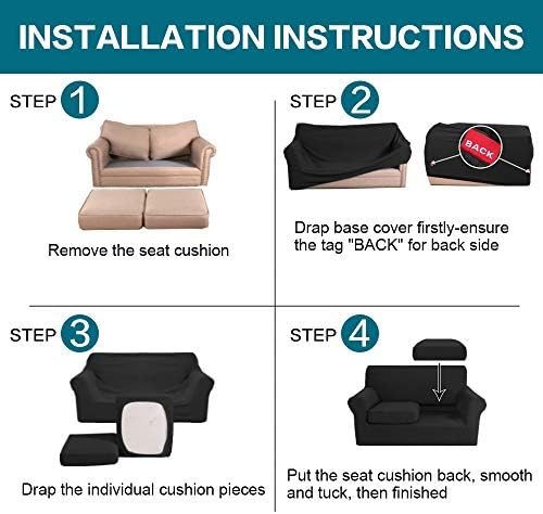 Turquoize 3 Piece Sofa Covers for 2 Cushion Couch Sofa Slipcover Soft Couch Cover for Dogs-Washable Sofa Furniture Covers with 2 Individual Cushion Covers, Feature Jacquard Fabric (Loveseat, Black) - Image 6