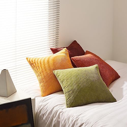 Topfinel Fall Burnt Orange Throw Pillow Covers 16x16 Set of 4,Corduroy Striped Decorative Cushion Cases for Couch Living Room Sofa Guest Bedroom Fluffy,Small Cute Shams - Image 4