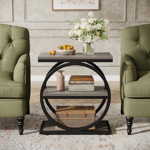 Tribesigns End Table, Narrow End Table with 3 Storage Shelves, Wood Side Table with Black Metal Frames, Industrial Small Sofa Side Table for Living Room, Grey Nightstand and Bedside Table for Bedroom - Image 5