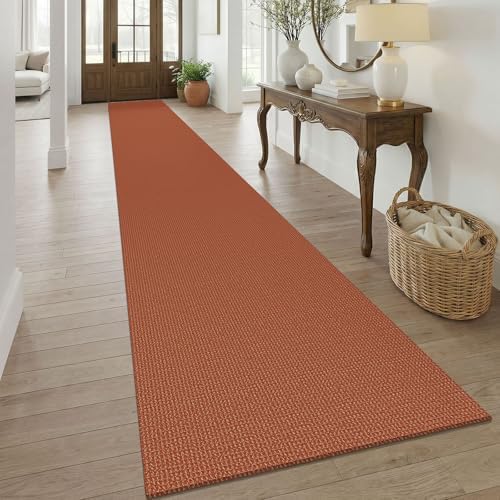 KOZYFLY Orange 3x20 Runners Rugs for Hallway, Extra Long Washable Runner Rug, Woven Non Slip Kitchen Runner, Cotton Entryway Rug, Floor Carpet for Entry, Aisle, Hall, Burnt Orange/Tan by KOZYFLY