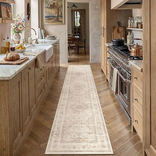 2x10 Beige Washable Runner Rug Non Slip Vintage Carpet - Image 3