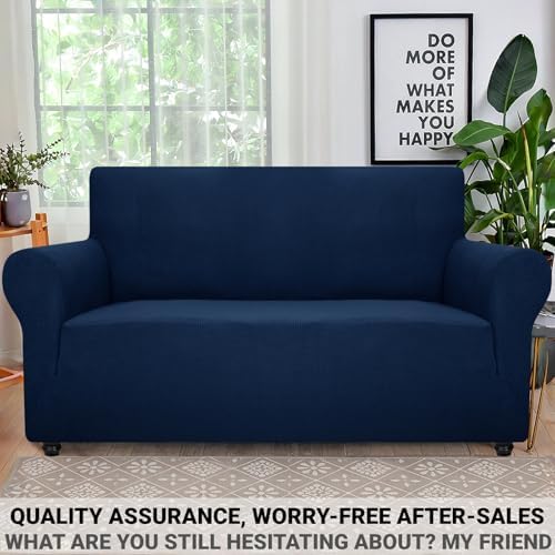 ZNSAYOTX Super Stretch Couch Cover Love Seat Sofa Covers for Living Room Dogs Pet Friendly Furniture Protector Spandex Loveseat Slipcovers with Anti Slip Foam Sticks (Navy Blue, Loveseat) - Image 5