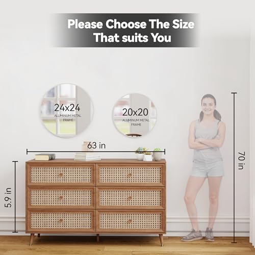 SCWF-GZ 20" Round Mirror Circle Wall Mounted Hanging or Against Wall Metal Frame Dressing Make-up Mirrors for Entryway Bedroom Bathroom Living Room 20 inch Silver - Image 4