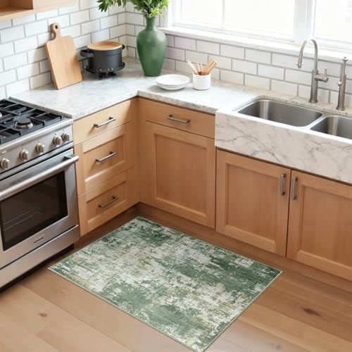 RELEANY Washable 2'x3' Abstract Area Rug for Living Room Light Green - Image 2