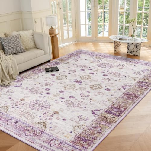Hanples 5x8 Area Rugs for Living Room, Washable Rug Vintage Floral, Purple - Image 5