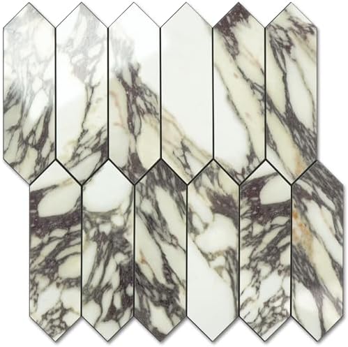 Vamos Tile Glossy Marble Purple Backsplash Tile Peel and Stick, 12.8 x 12.8 Inch 10 Sheets Long Hexagon PVC Self Adhesive Mosaic Wall Tiles Stick on Backsplash for Kitchen and Bathroom by VamosTile