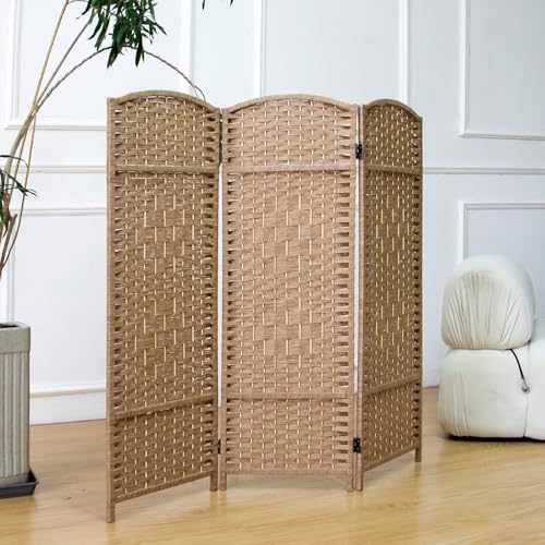 Furnnylane 3 Panel Rattan Divider Short Room Partition Screen,Double Sided Folding Divider for Room Separation,Light Brown,47.2" H x 47.2" W - Image 5