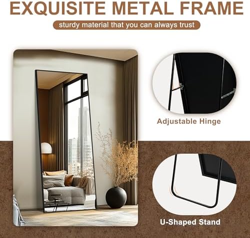 Delma Full Length Mirror with Stand, 70x35 Black Floor Mirror - Image 4