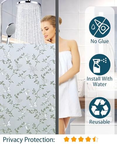 Frosted Glass Window Film with Elegant Flower Design, Bathroom Window Privacy Film for Glass Windows Cover, Static Cling, Removable, Reusable, Anti-UV, Anti-Glare, 35.4 Inch * 157.4 Inch - Image 2