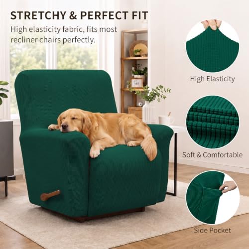 KEKUOU Recliner Chair Covers, 1-Piece Lazy Boy Recliner Covers, Dark Green - Image 2