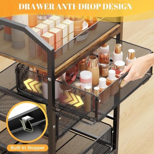 SUNALLY Rolling Makeup Cart with Drawers, Rolling Vanity Nail Cart, Black - Image 3