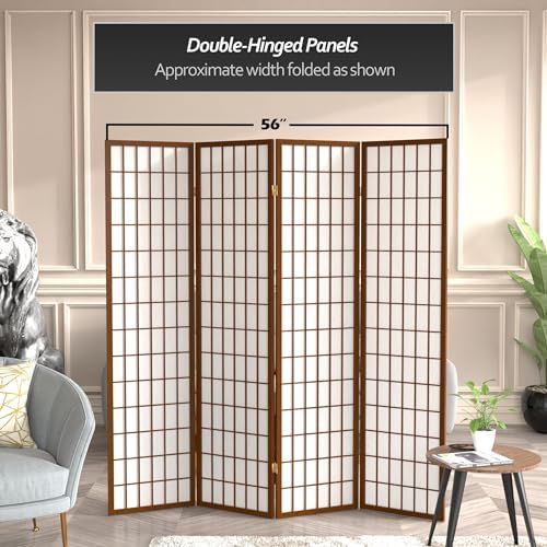 Red Lantern 6 ft. Tall Window Pane Shoji Screen - Walnut - 4 Panels - Image 5