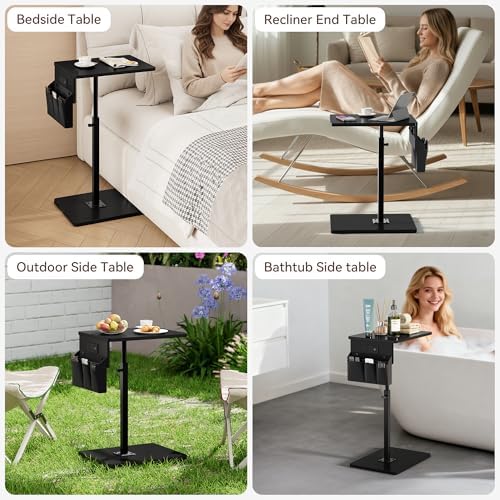 Vagusicc Sofa Armrest Tray Table for Couch - 360° Swivel Height Adjustable Side Table for Small Spaces, Snack Side Table for Bed or Chair, C Shaped End Table Snack Table for Eating Dinner Laptop - Image 7