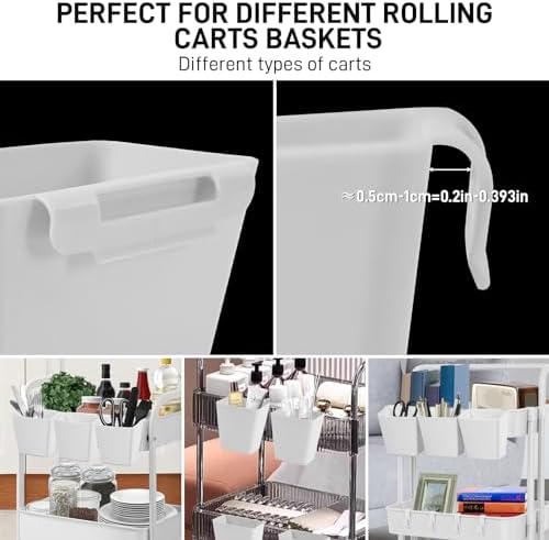 5 Pack Hanging Cup Holders, Multipurpose Rolling Cart Accessories Utility Cart Accessories For Art Craft Supplies, Space Saving Hanging Storage Basket Pencil Holder Makeup Organizers (White) - Image 5