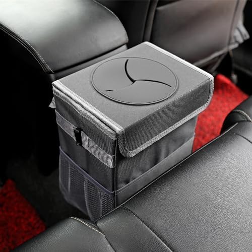 AOKJOY Car Garbage can with lid Leak Proof Vehicle Trash Can 3 Storage Pockets Hanging Waterproof car Trash Bag for SUV Grey - Image 5