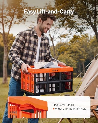 VEVOR Plastic Collapsible Storage Bins, 45L 6 Packs, Stackable Folding Storage Crates with Handles, Holds 33 lbs Per Bin, Foldable Heavy Duty Containers, Space-Saving Baskets, for Home Organizing - Image 5