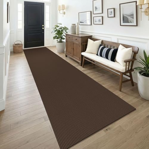 KOZYFLY 3x14 Runners Rugs for Hallway, Long Washable Runner Rug, Non Slip Rubber Backed Kitchen Runner, Flatweave Entryway Rug, Floor Carpet for Entry, Aisle, Hall, Brown/Dark Brown by KOZYFLY