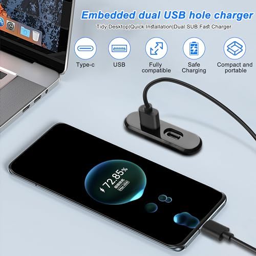 XMSJSIY USB USB C Desk Power Grommet Outlet 5V/2A USB/Type-C Embedded - Image 5