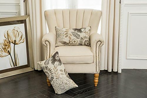 Mika Home Pack of 2 Decorative Oblong Rectangular Throw Pillow Cover Cushion Cases for Chair,Sunflower Pattern,12x20 Inches, Grey Cream - Image 2